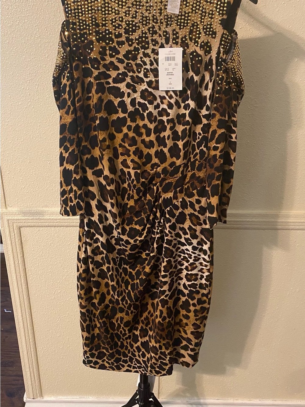 Leopard Print Studded Neck Dress - Brown/Black